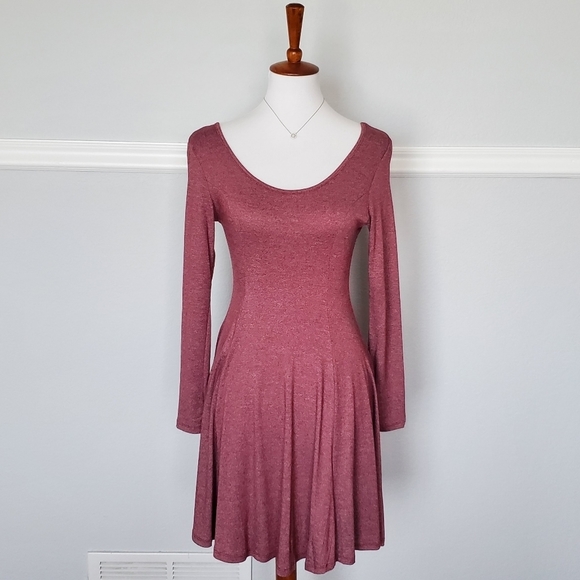 Acemi Dresses & Skirts - 𝅺Acemi Scoop Neck Long Sleeve Skater Dress S Redish-Pink